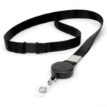 Retractable Plain Lanyard with Extendable Reel Clip / Snap Button – Black