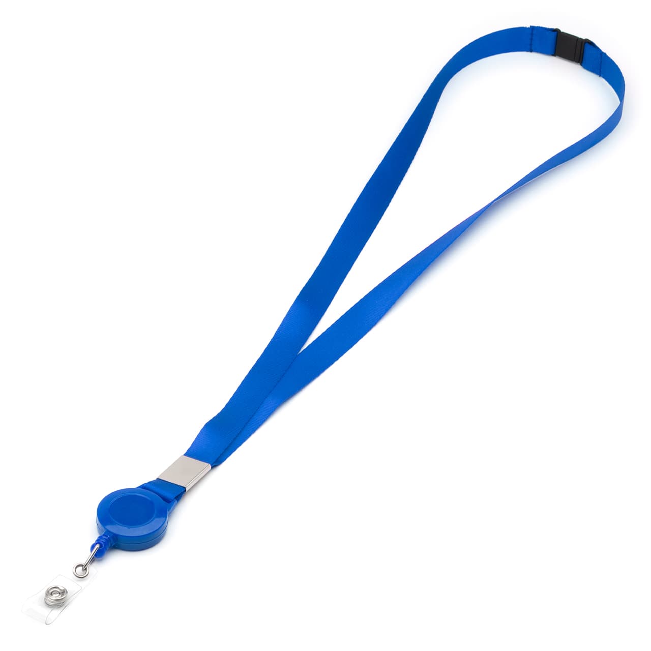 Retractable Plain Lanyard with Extendable Reel Clip / Snap Button – Blue