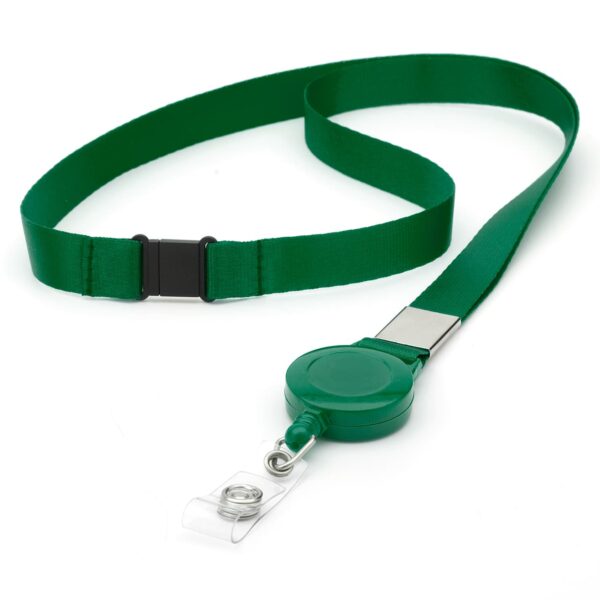 Retractable Plain Lanyard with Extendable Reel Clip / Snap Button – Green