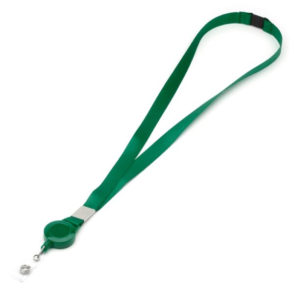 Retractable Plain Lanyard with Extendable Reel Clip / Snap Button – Green