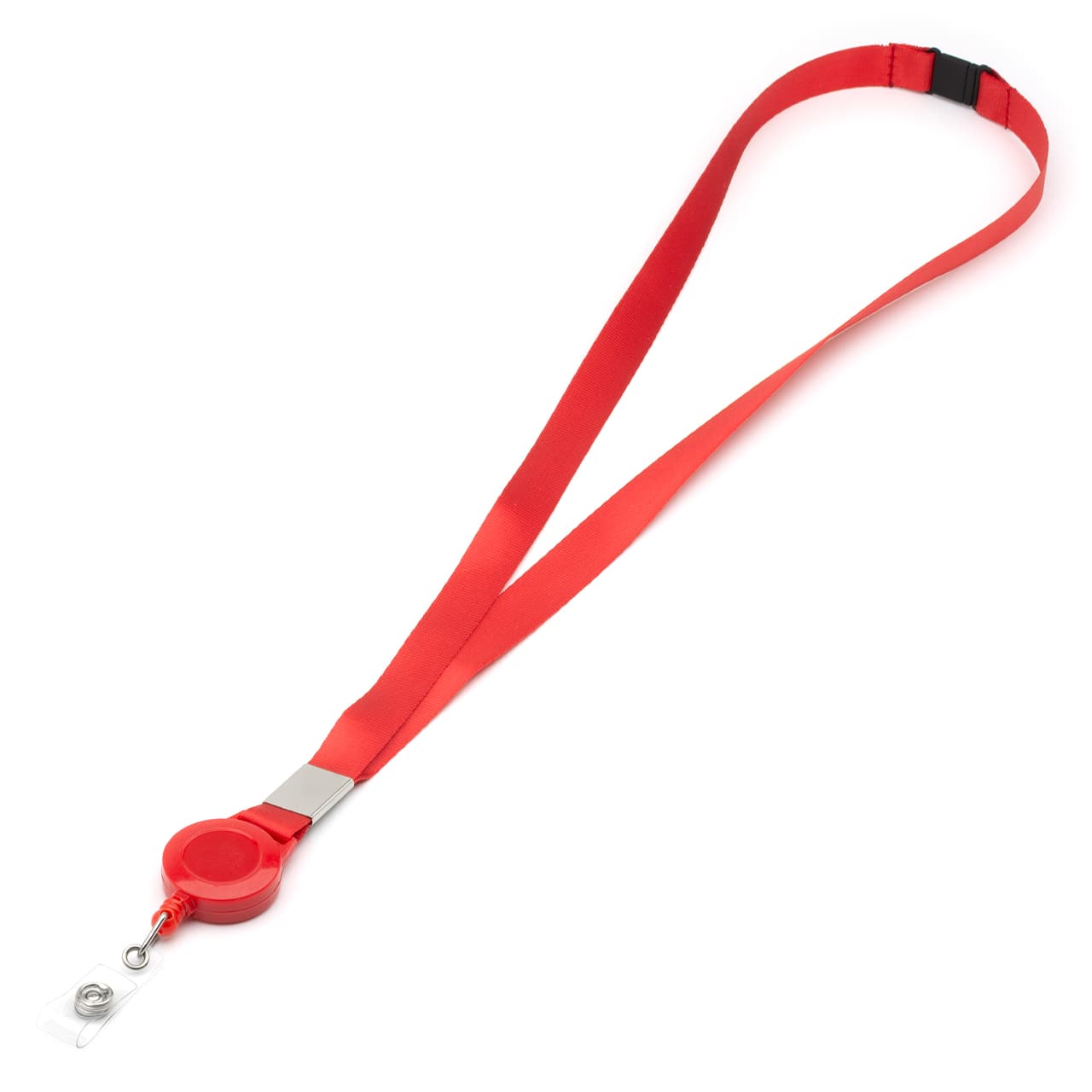 Retractable Plain Lanyard with Extendable Reel Clip / Snap Button – Red