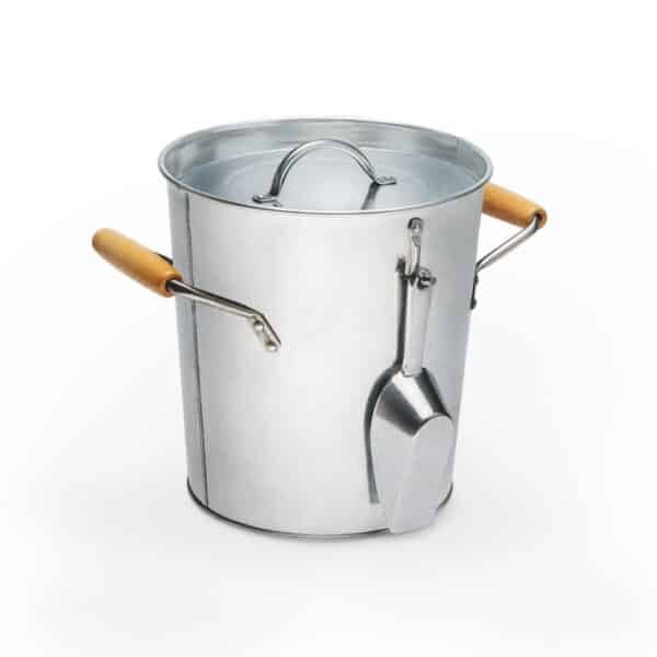 Bucket with scoop hanging