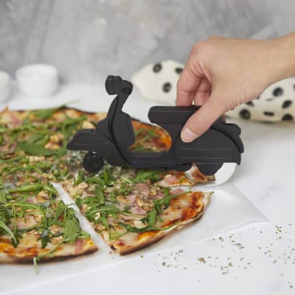 novelty scooter cutting pizza