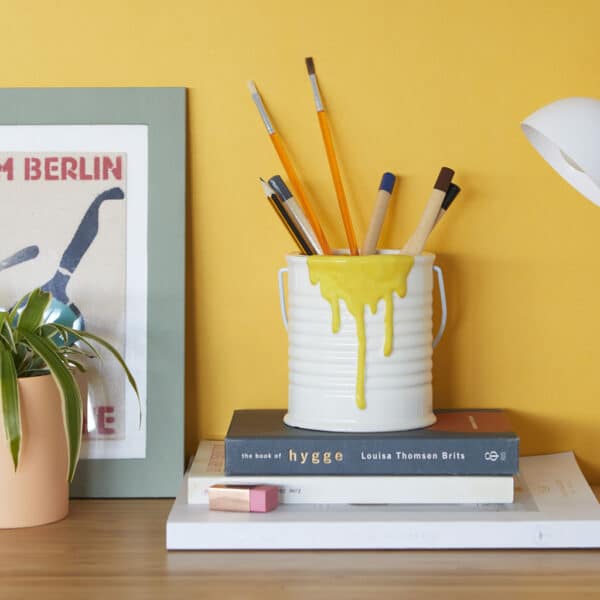 Yellow Paint Pot Desk Stationary Holder