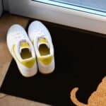 two-sitting cats doormat, printed black, white and coir
