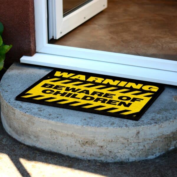 warning beware of children coir doormat