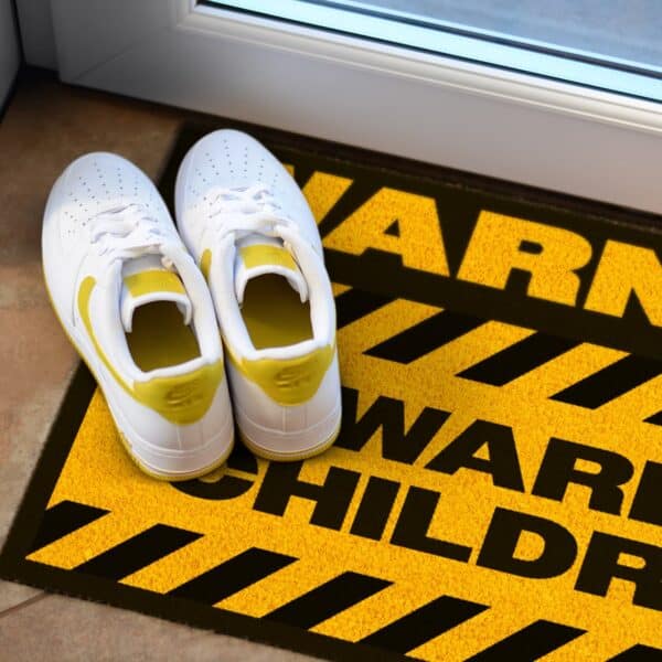 warning beware of children coir doormat