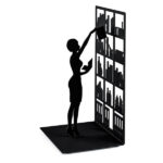 Library Silhouette Bookend Shelves Female Book Stopper (Black Metal)