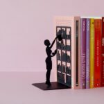 Library Silhouette Bookend Shelves Female Book Stopper (Black Metal)