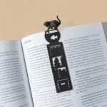 fishing cat silhouette bookmark – bookshelf & goldfish bowl (black plastic)