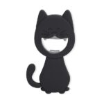 cat-shaped bottle opener – katy magnetic (black durable pvc & metal)
