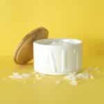 flake salt cellar (ceramic & bamboo holder with embossed letters)