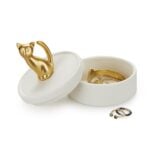 kitten jewellery box (white & gold storage jar with cat figurine lid)