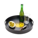 vinyl record serving tray (retro music design black with handles)