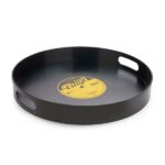 vinyl record serving tray (retro music design black with handles)