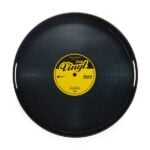 vinyl record serving tray (retro music design black with handles)