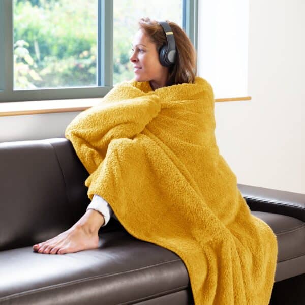 Snug-Rug Sherpa Throw Blanket Mustard