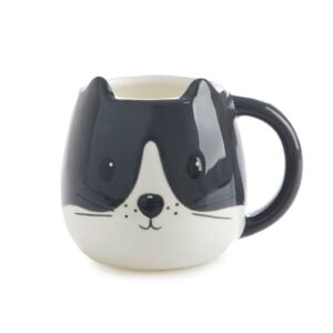 Cat Mug Ceramic Kitty-Head Cup – by Balvi (400 ml) Black/White