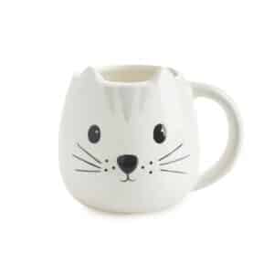 Cat Mug Ceramic Kitty-Head Drinks Cup – by Balvi (400 ml) White