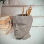Head Cement Pen Holder Desk Tidy Organiser – by Balvi (Grey)