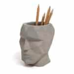 Head Cement Pen Holder Desk Tidy Organiser – by Balvi (Grey)