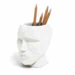 Head Cement Pen Holder Desk Tidy Organiser – by Balvi (White)
