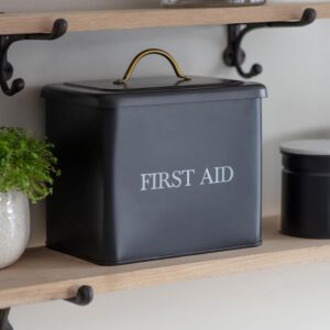 Metal First Aid Box - Medical Storage with Tray (Carbon Black)