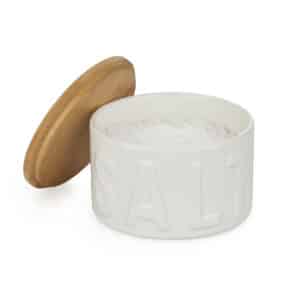XL Salt Cellar Ceramic Container (White) with Bamboo Lid by Balvi