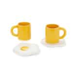 Sunny Side Up Ceramic Coffee Cups with Fried Egg Saucers by Balvi