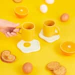 Sunny Side Up Ceramic Coffee Cups with Fried Egg Saucers by Balvi