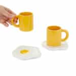 Sunny Side Up Ceramic Coffee Cups with Fried Egg Saucers by Balvi