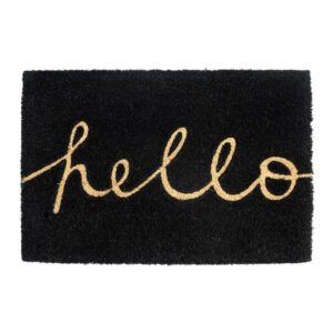 BLACK Hello Script Text Coir Doormat – Indoor/Outdoor for Your Doorstep
