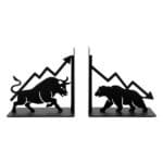 Bull and Bear Metal Bookend Set for Shelf Display (Black)