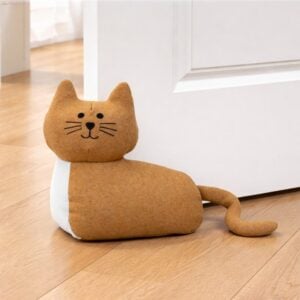 Fabric Door Stopper Beige Cat – Weighted Decorative Door Stop