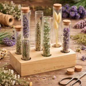 Glass Test Tube Display Set – 6 Tube Wooden Stand Rack