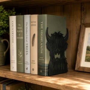 Highland Cow Silhouette Metal Bookend Set for Shelf Display (Black)