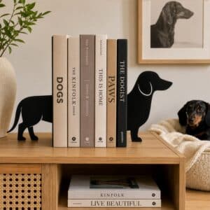 Dachshund Silhouette Metal Bookend Set for Shelf Display (Black)