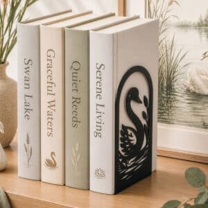 Swan Lake Silhouette Metal Bookend Set for Shelf Display (Black)