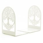 Tree of Life Silhouette Metal Bookend Set for Shelf Display (White)
