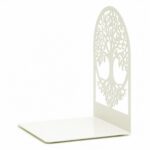 Tree of Life Silhouette Metal Bookend Set for Shelf Display (White)
