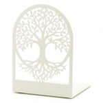 Tree of Life Silhouette Metal Bookend Set for Shelf Display (White)