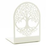 Tree of Life Silhouette Metal Bookend Set for Shelf Display (White)