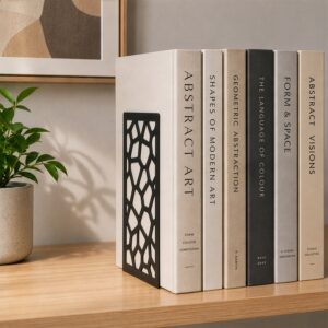 Abstract Geometric Metal Bookend Set for Shelf Display (Black)