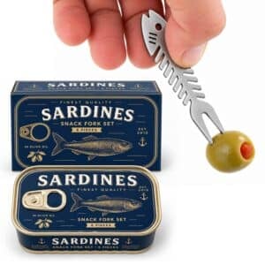 Metal Sardine Snacking Fork Set in Realistic Fish Tin (Set of 6)